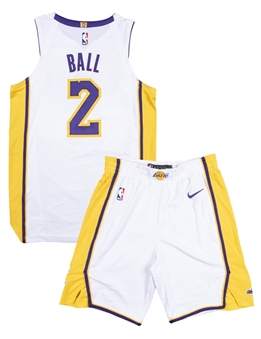 2017-18 Lonzo Ball Game Used Los Angeles Lakers Home White Uniform - Rookie Season - Jersey & Shorts (Sports Investors Authentication)